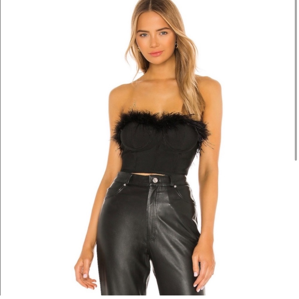 Black bustier top with faux feather size XXS